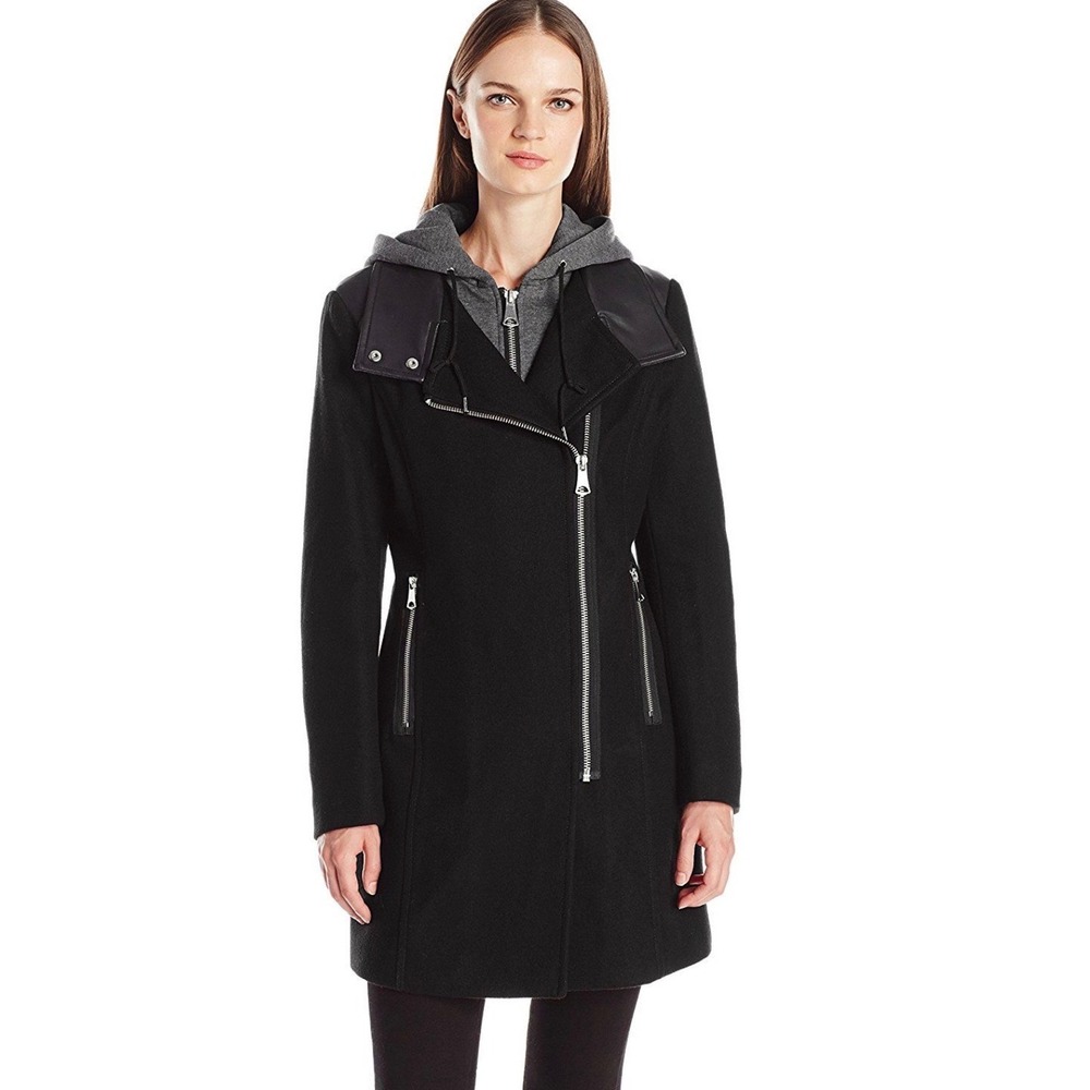 Marc New York Phoenix Mixed Media Wool Blend Asymmetrical Zip Jacket Black 6